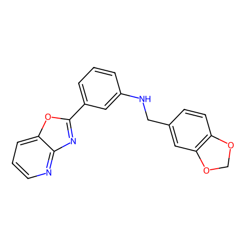 N-(1,3-benzodioxol-5-ylmethyl)-3-([1,3]oxazolo[4,5-b]pyridin-2-yl)aniline structure