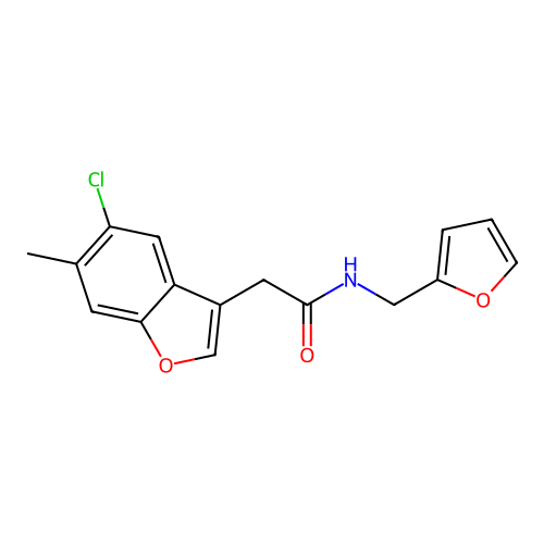 2-(5-chloro-6-methyl-1-benzofuran-3-yl)-N-(furan-2-ylmethyl)acetamide structure