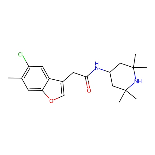 2-(5-chloro-6-methyl-1-benzofuran-3-yl)-N-(2,2,6,6-tetramethylpiperidin-4-yl)acetamide structure