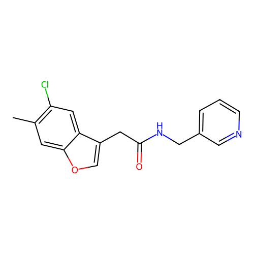 2-(5-chloro-6-methyl-1-benzofuran-3-yl)-N-(pyridin-3-ylmethyl)acetamide structure