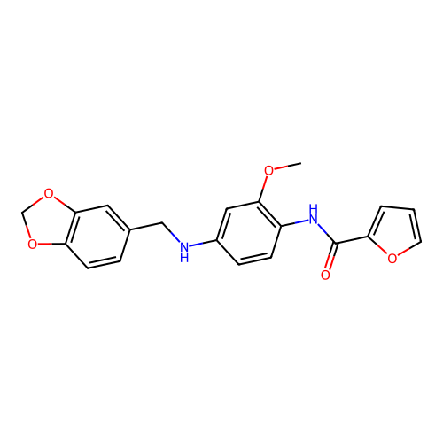N-[4-(1,3-benzodioxol-5-ylmethylamino)-2-methoxyphenyl]furan-2-carboxamide structure