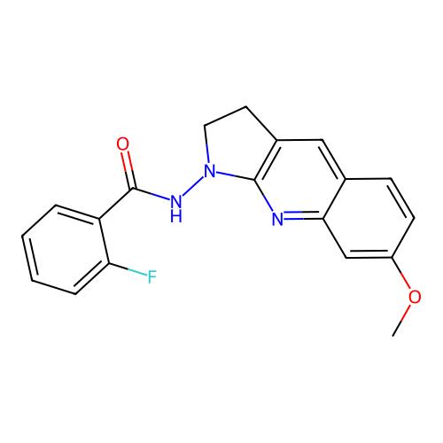 2-fluoro-N-(7-methoxy-2,3-dihydro-1H-pyrrolo[2,3-b]quinolin-1-yl)benzamide structure