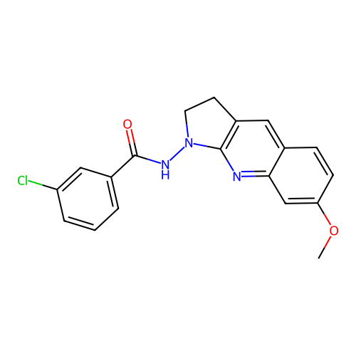 3-chloro-N-(7-methoxy-2,3-dihydro-1H-pyrrolo[2,3-b]quinolin-1-yl)benzamide structure