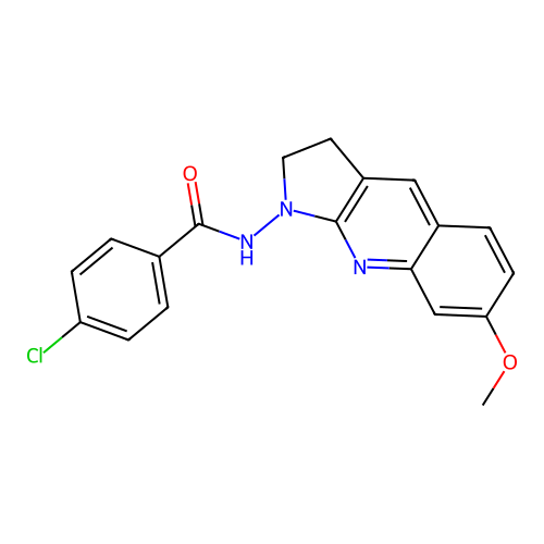 4-chloro-N-(7-methoxy-2,3-dihydro-1H-pyrrolo[2,3-b]quinolin-1-yl)benzamide structure