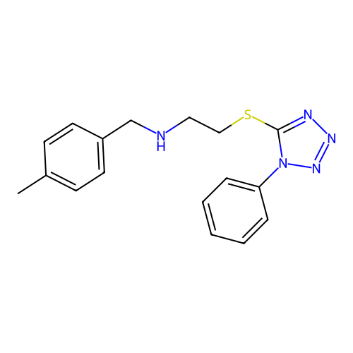 N-[(4-methylphenyl)methyl]-2-(1-phenyltetrazol-5-yl)sulfanylethanamine structure