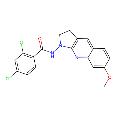2,4-dichloro-N-(7-methoxy-2,3-dihydro-1H-pyrrolo[2,3-b]quinolin-1-yl)benzamide structure