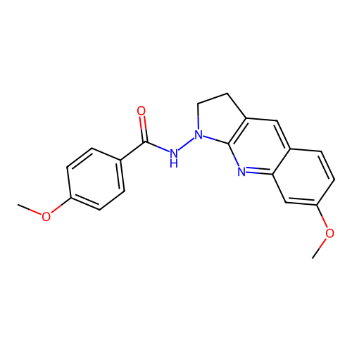 4-methoxy-N-(7-methoxy-2,3-dihydro-1H-pyrrolo[2,3-b]quinolin-1-yl)benzamide structure