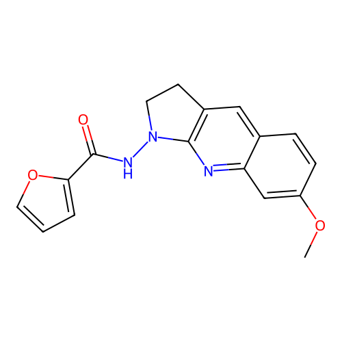 N-(7-methoxy-2,3-dihydro-1H-pyrrolo[2,3-b]quinolin-1-yl)furan-2-carboxamide structure