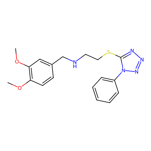 N-[(3,4-dimethoxyphenyl)methyl]-2-(1-phenyltetrazol-5-yl)sulfanylethanamine structure