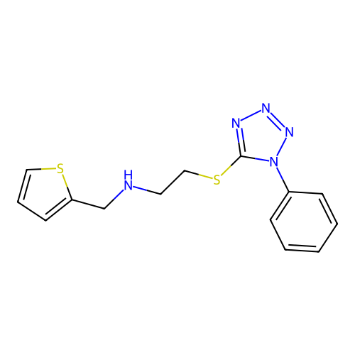 2-[(1-phenyl-1H-tetrazol-5-yl)sulfanyl]-N-(thiophen-2-ylmethyl)ethanamine structure