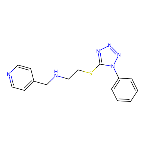 2-(1-phenyltetrazol-5-yl)sulfanyl-N-(pyridin-4-ylmethyl)ethanamine structure
