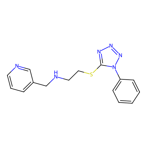 2-[(1-phenyl-1H-tetrazol-5-yl)sulfanyl]-N-(pyridin-3-ylmethyl)ethanamine structure