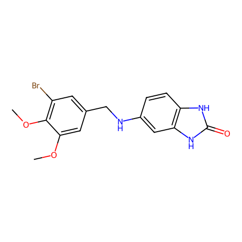 5-[(3-bromo-4,5-dimethoxybenzyl)amino]-1,3-dihydro-2H-benzimidazol-2-one structure