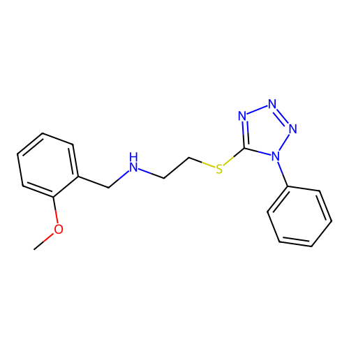 N-[(2-methoxyphenyl)methyl]-2-(1-phenyltetrazol-5-yl)sulfanylethanamine structure