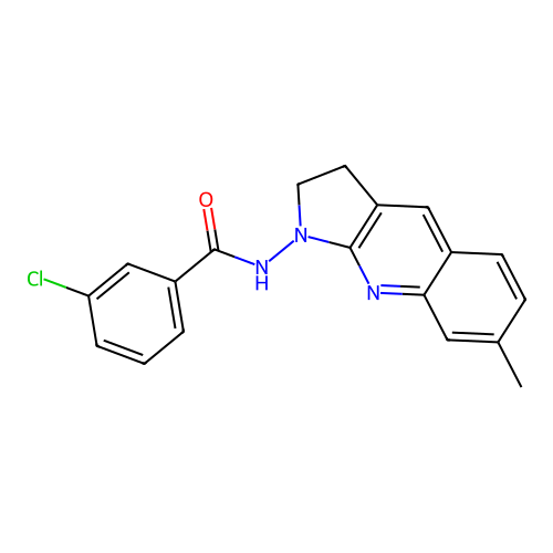 3-chloro-N-(7-methyl-2,3-dihydro-1H-pyrrolo[2,3-b]quinolin-1-yl)benzamide structure
