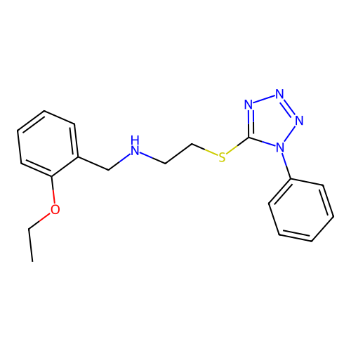N-[(2-ethoxyphenyl)methyl]-2-(1-phenyltetrazol-5-yl)sulfanylethanamine structure