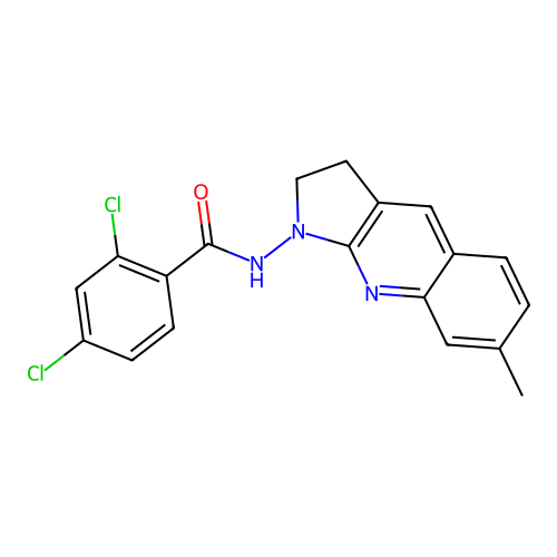 2,4-dichloro-N-(7-methyl-2,3-dihydro-1H-pyrrolo[2,3-b]quinolin-1-yl)benzamide structure