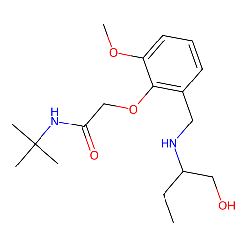 N-tert-butyl-2-(2-{[(1-hydroxybutan-2-yl)amino]methyl}-6-methoxyphenoxy)acetamide structure