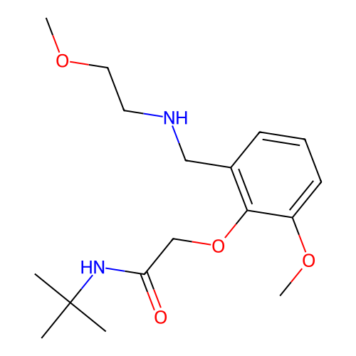 N-tert-butyl-2-(2-methoxy-6-{[(2-methoxyethyl)amino]methyl}phenoxy)acetamide structure