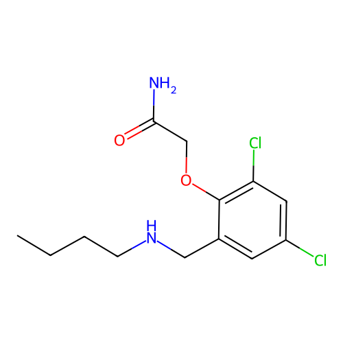2-{2-[(Butylamino)methyl]-4,6-dichlorophenoxy}acetamide structure