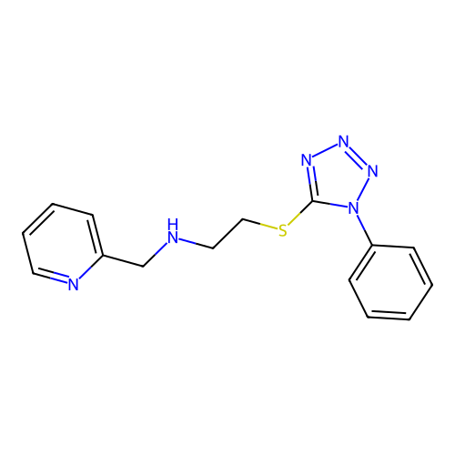 2-(1-phenyltetrazol-5-yl)sulfanyl-N-(pyridin-2-ylmethyl)ethanamine structure