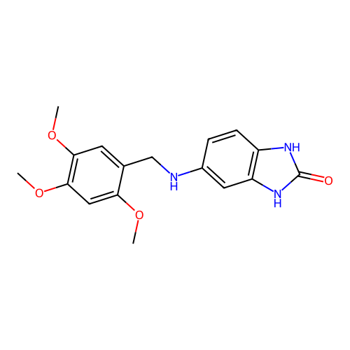 5-[(2,4,5-trimethoxybenzyl)amino]-1,3-dihydro-2H-benzimidazol-2-one structure