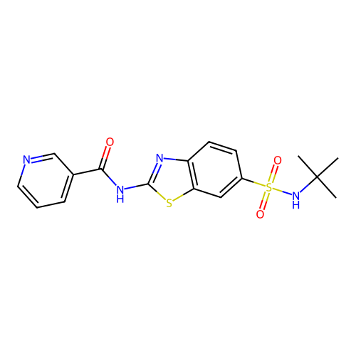 N-[6-(tert-butylsulfamoyl)-1,3-benzothiazol-2-yl]pyridine-3-carboxamide structure