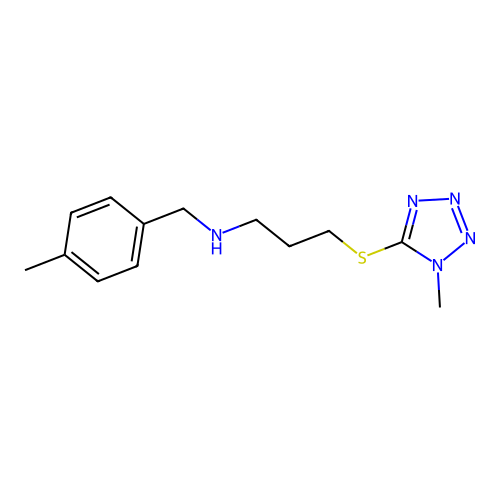 N-[(4-methylphenyl)methyl]-3-(1-methyltetrazol-5-yl)sulfanylpropan-1-amine structure