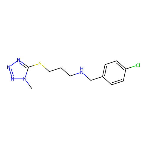 N-[(4-chlorophenyl)methyl]-3-(1-methyltetrazol-5-yl)sulfanylpropan-1-amine structure