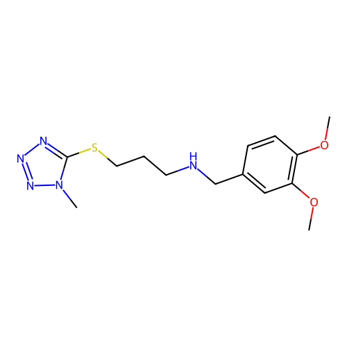 N-[(3,4-dimethoxyphenyl)methyl]-3-(1-methyltetrazol-5-yl)sulfanylpropan-1-amine structure