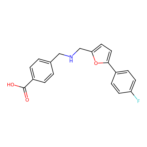 4-[({[5-(4-Fluorophenyl)furan-2-yl]methyl}amino)methyl]benzoic acid structure