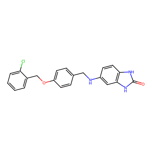 5-({4-[(2-chlorobenzyl)oxy]benzyl}amino)-1,3-dihydro-2H-benzimidazol-2-one structure