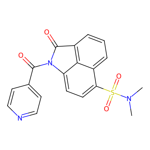 1-isonicotinoyl-N,N-dimethyl-2-oxo-1,2-dihydrobenzo[cd]indole-6-sulfonamide structure
