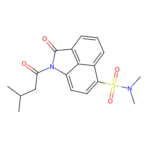 N,N-dimethyl-1-(3-methylbutanoyl)-2-oxo-1,2-dihydrobenzo[cd]indole-6-sulfonamide structure