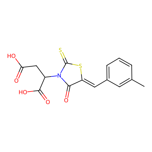 2-[(5Z)-5-[(3-methylphenyl)methylidene]-4-oxo-2-sulfanylidene-1,3-thiazolidin-3-yl]butanedioic acid structure