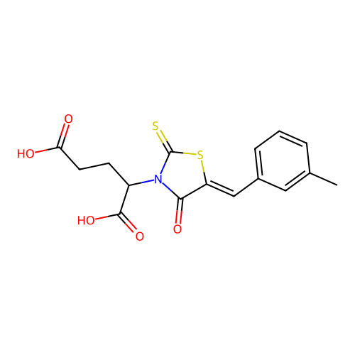 2-[(5Z)-5-[(3-methylphenyl)methylidene]-4-oxo-2-sulfanylidene-1,3-thiazolidin-3-yl]pentanedioic acid structure