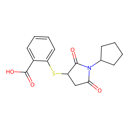 2-(1-Cyclopentyl-2,5-dioxoazolidin-3-ylthio)benzoic acid structure