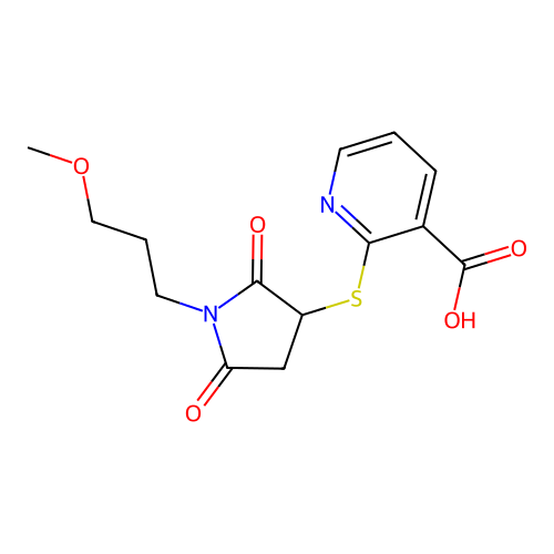 2-((1-(3-Methoxypropyl)-2,5-dioxopyrrolidin-3-yl)thio)nicotinic acid structure