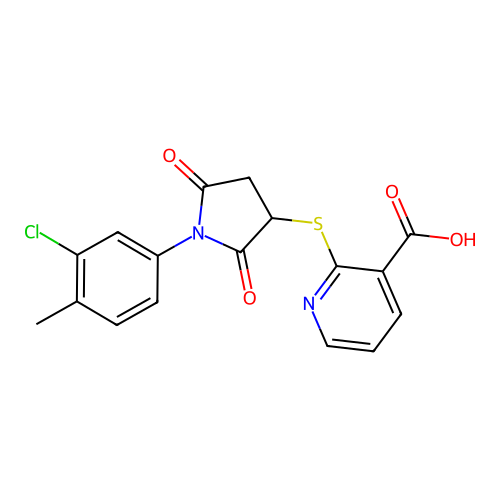 2-((1-(3-Chloro-4-methylphenyl)-2,5-dioxopyrrolidin-3-yl)thio)nicotinic acid structure