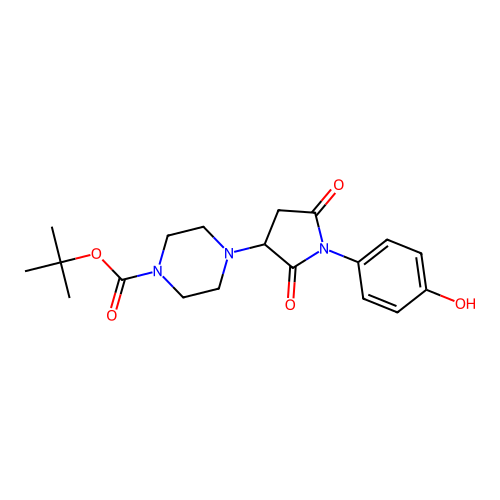Tert-butyl 4-[1-(4-hydroxyphenyl)-2,5-dioxoazolidin-3-yl]piperazinecarboxylate structure