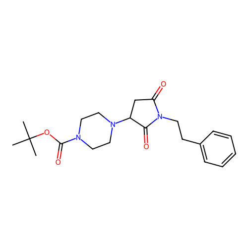 tert-butyl 4-[2,5-dioxo-1-(2-phenylethyl)pyrrolidin-3-yl]piperazine-1-carboxylate structure