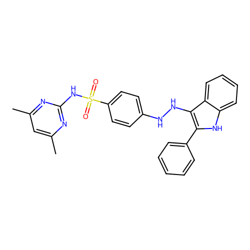 Benzenesulfonamide, N-(4,6-dimethyl-2-pyrimidinyl)-4-(2-(2-phenyl-1H-indol-3-yl)hydrazino)- structure