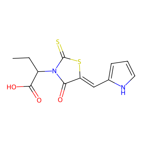 (Z)-2-(5-((1H-pyrrol-2-yl)methylene)-4-oxo-2-thioxothiazolidin-3-yl)butanoic acid structure