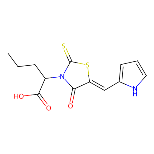 (Z)-2-(5-((1H-pyrrol-2-yl)methylene)-4-oxo-2-thioxothiazolidin-3-yl)pentanoic acid structure