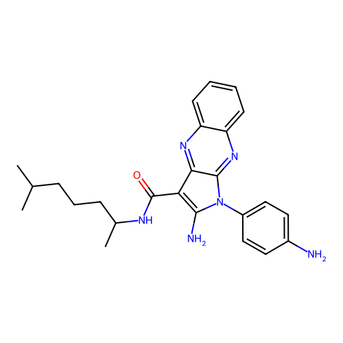 2-amino-1-(4-aminophenyl)-N-(6-methylheptan-2-yl)pyrrolo[3,2-b]quinoxaline-3-carboxamide structure