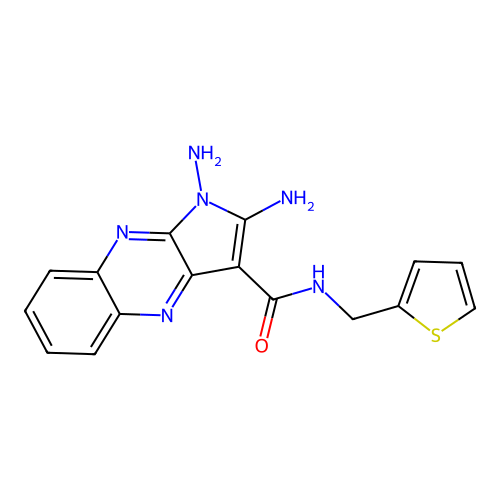 1,2-diamino-N-(thiophen-2-ylmethyl)-1H-pyrrolo[2,3-b]quinoxaline-3-carboxamide structure