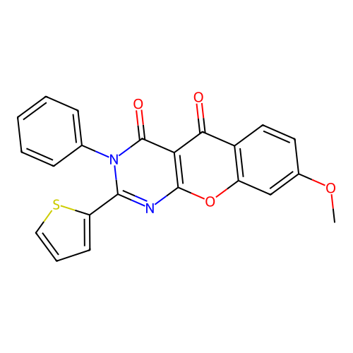 8-methoxy-3-phenyl-2-(thiophen-2-yl)-4H-chromeno[2,3-d]pyrimidine-4,5(3H)-dione structure