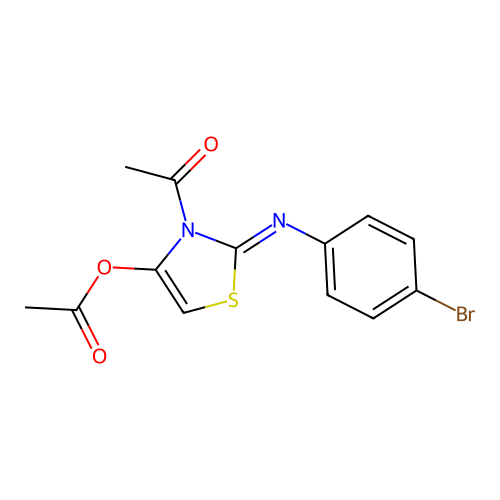 (2Z)-3-acetyl-2-[(4-bromophenyl)imino]-2,3-dihydro-1,3-thiazol-4-yl acetate structure