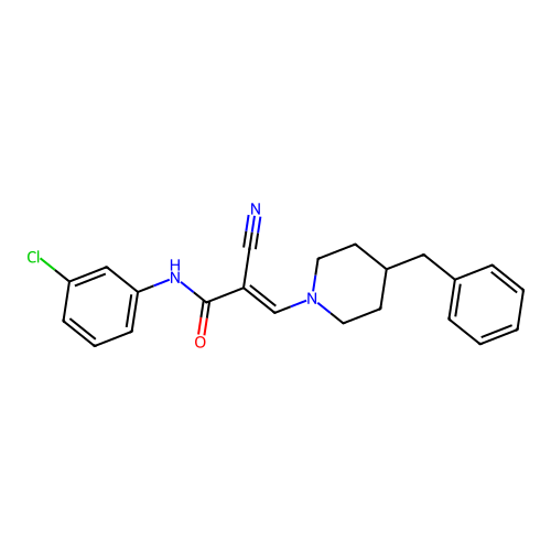(2E)-3-(4-benzylpiperidin-1-yl)-N-(3-chlorophenyl)-2-cyanoprop-2-enamide structure