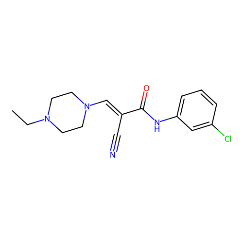 (E)-N-(3-chlorophenyl)-2-cyano-3-(4-ethylpiperazin-1-yl)prop-2-enamide structure